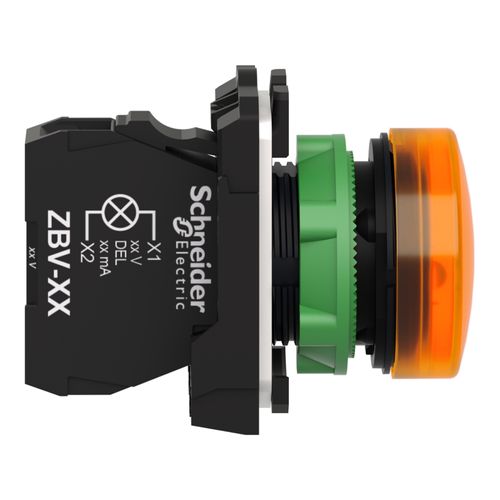 Main product image of 24 VAC/VDC 50/60 Hz 30mm Round Lens LED Vibration And Water Resistant Pilot Light With Screw Clamp Connector (Orange), XB5AVB5