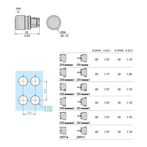 Main product image of 22mm Mounting Hole Dia. Momentary (MO) 30mm Mushroom Head Nonilluminated Push-Button Switch (Red), ZB4BC44