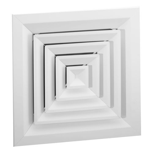 Main product image of 9" x 9" (Wall Opening Size) White Steel Louvered Ceiling Diffuser, Flat Margin (SRE3 Series)