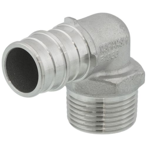 Main product image of 3/4" 304 Stainless Steel Expansion PEX x 3/4" Male 90-Degree Elbow