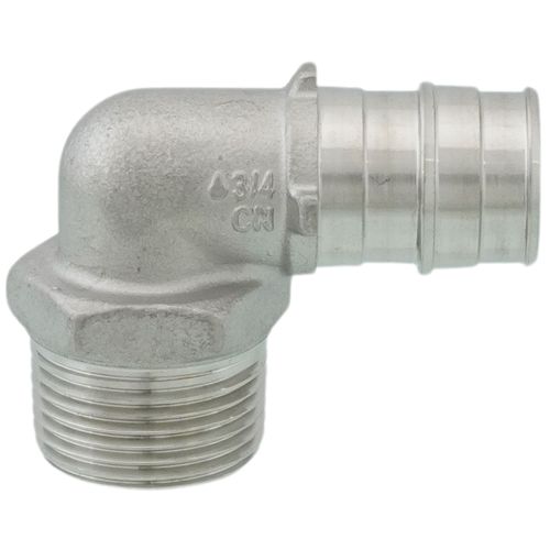 Main product image of 3/4" 304 Stainless Steel Expansion PEX x 3/4" Male 90-Degree Elbow