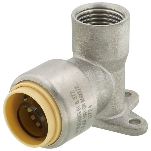 Main product image of 3/4" CTS x 1/2" FNPT 304 Stainless Steel Push-Fit 90-Degree Drop Ear Elbow (Lead Free)
