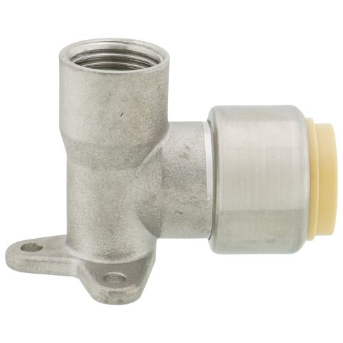 Main product image of 3/4" CTS x 1/2" FNPT 304 Stainless Steel Push-Fit 90-Degree Drop Ear Elbow (Lead Free)