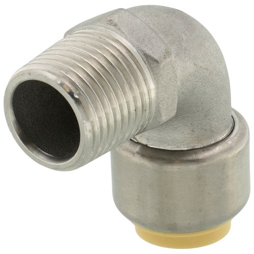 Main product image of 1/2" CTS x 1/2" MNPT 304 Stainless Steel Push-Fit 90-Degree Elbow (Lead Free)