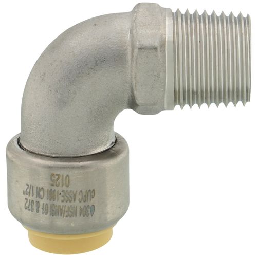 Main product image of 1/2" CTS x 1/2" MNPT 304 Stainless Steel Push-Fit 90-Degree Elbow (Lead Free)