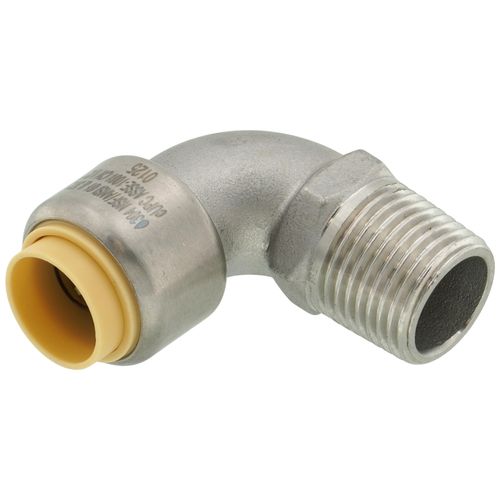 Main product image of 1/2" CTS x 1/2" MNPT 304 Stainless Steel Push-Fit 90-Degree Elbow (Lead Free)
