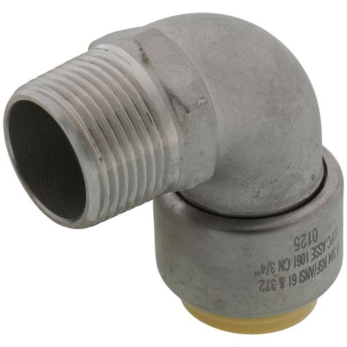 Main product image of 3/4" CTS x 3/4" MNPT 304 Stainless Steel Push-Fit 90-Degree Elbow (Lead Free)