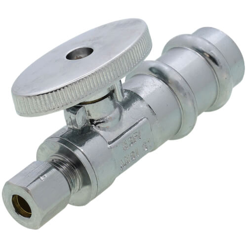 Main product image of 1/2" Press x 1/4" OD Compression Quarter Turn Straight Stop Valve, Lead Free (Chrome Plated)