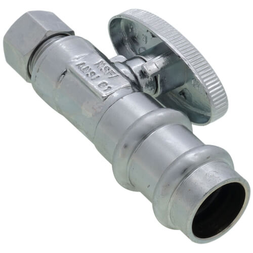 Main product image of 1/2" Press x 3/8" OD Compression Quarter Turn Straight Stop Valve,  Lead Free (Chrome Plated)