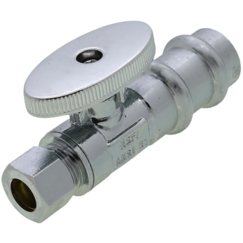 Main product image of 1/2" Press x 3/8" OD Compression Quarter Turn Straight Stop Valve,  Lead Free (Chrome Plated)