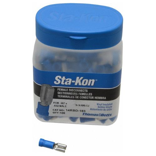 Main product image of Female Wire Disconnect, Blue, Nylon, 16-14 AWG, 1/4" Tab (Pack of 100), 14RBD-183, 14RBD-183