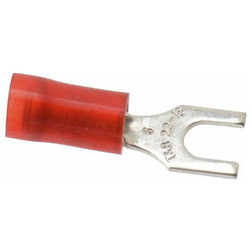Main product image of Fork Terminal Red, Nylon, Partially Insulated, #6 Stud, Crimp 600V (Pack of 100), RA18-6F