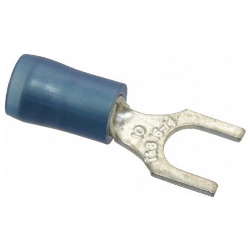 Main product image of Fork Terminal Blue, Nylon, Partially Insulated, #10 Stud, Crimp 600V (Pack of 100), RB14-10F