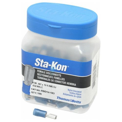 Main product image of Female Wire Disconnect, Blue, Nylon, 16-14 AWG 3/16" Tab (Pack of 100), RBD14-183