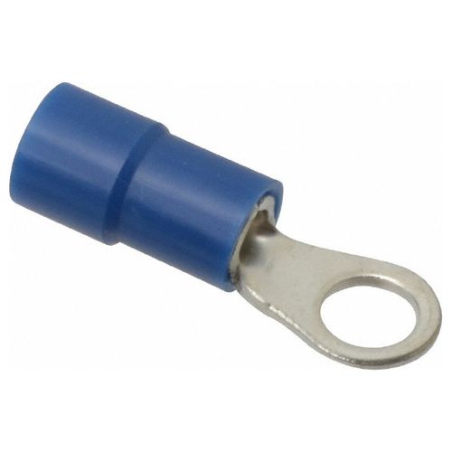 Main product image of Round Ring Terminal, Vinyl, 16 to 14 AWG, Crimp 0.803" Long, 0.26" Wide, Blue (Pack of 75), TV14-8R-XV