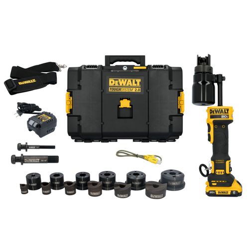 Main product image of 20V MAX Hydraulic Knockout Tool Kit w/ 1/2" - 2" Punches & Dies, Battery, Charger, Studs, Strap, & Cable