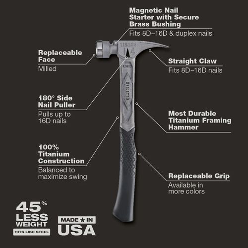 Main product image of STILETTO TIBONE 14oz Milled/Curved Titanium Framing Hammer, TIB14RMC