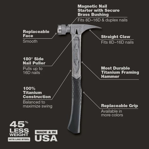 Main product image of STILETTO TIBONE 14oz Smooth/Curved Titanium Framing Hammer, TIB14RSC