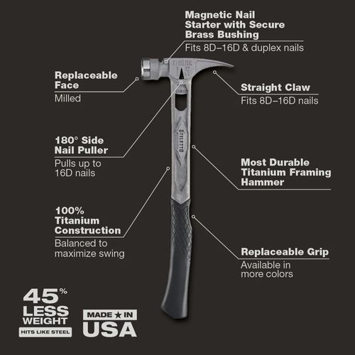 Main product image of STILETTO TIBONE 15oz Milled/Curved Titanium Framing Hammer, TIB15MC