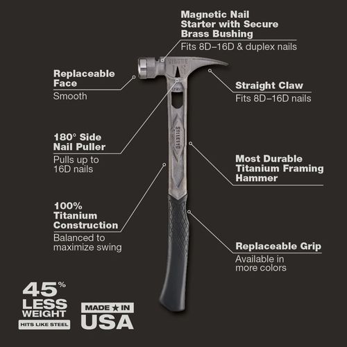 Main product image of STILETTO TIBONE 15oz Smooth/Curved Titanium Framing Hammer, TIB15SC