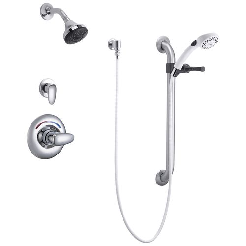 Main product image of Commercial T13H Universal Dual Shower Trim, Diverter, Hand Shower, & Grab Bar (Chrome), T13H332