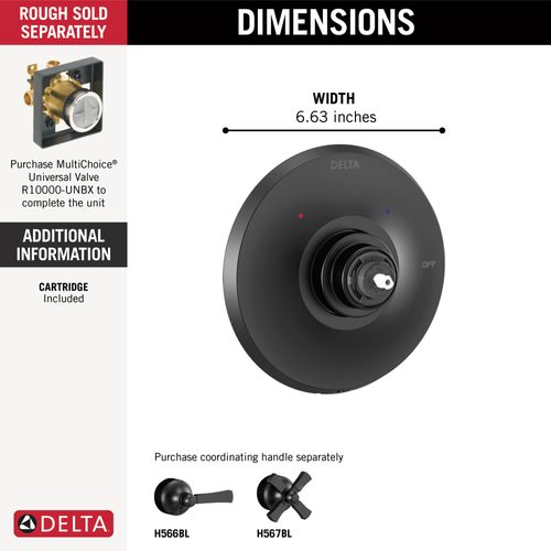 Main product image of Dorval Monitor 14 Series Valve Only Trim - Less Handle (Matte Black), T14056-BLLHP