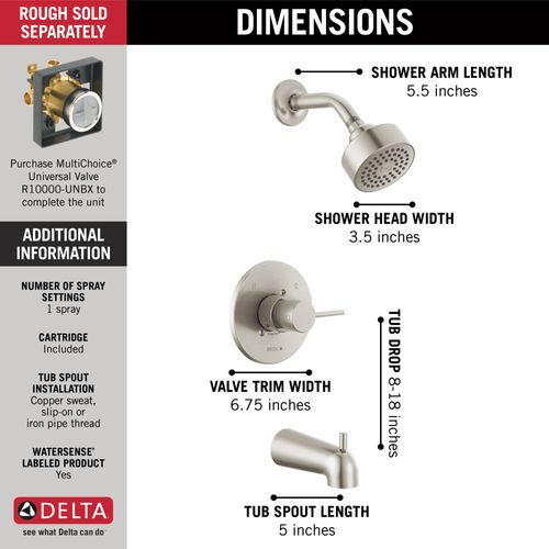Main product image of Modern Monitor 14 Series Tub & Shower Trim (Stainless), T14459-SS-PP