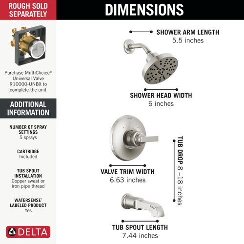 Main product image of Tetra Monitor 14 Series Tub & Shower Trim (Lumicoat Stainless), T14489-SS-PR