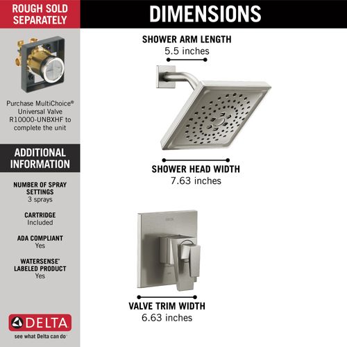 Main product image of Trillian 17 Series H2okinetic Shower Only Trim (Lumicoat Stainless), T17243-SS-PR
