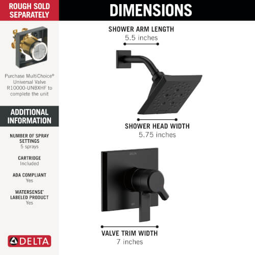 Main product image of Pivotal Monitor 17 Series H2Okinetic Shower Trim (Matte Black), T17299-BL