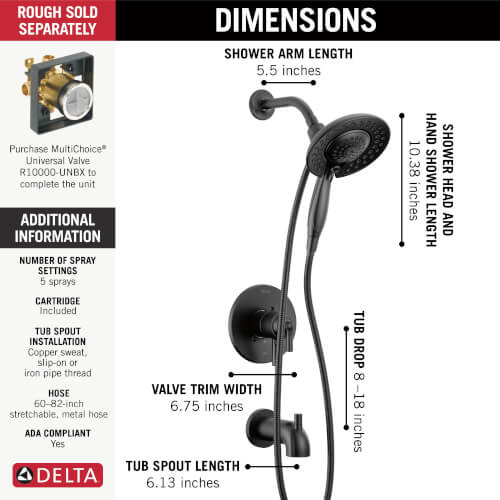 Main product image of Saylor Monitor 17 Series Tub & Shower Trim w/ In2ition (Matte Black), T17435-BL-I