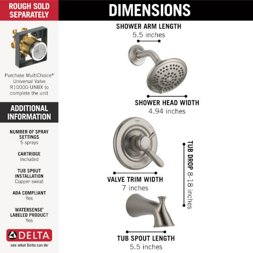 Main product image of Lahara Monitor 17 Series Tub & Shower Trim (Stainless Steel), T17438-SS