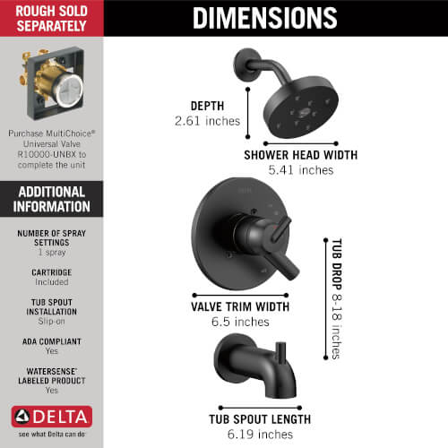 Main product image of Trinsic Monitor 17 Series H2Okinetic Tub & Shower Trim (Matte Black), T17459-BL