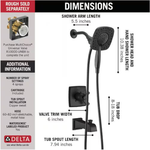 Main product image of Ashlyn Monitor 17 Series Tub and Shower Trim (Matte Black), T17464-BL
