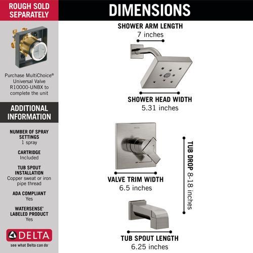 Main product image of Ara Monitor 17 Series H2Okinetic Tub & Shower Trim, 1.75 GPM (Stainless), T17467-SS