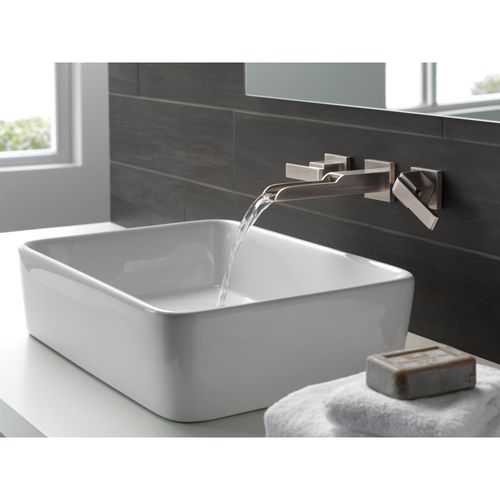 Main product image of Ara Two Handle Wall Mount Channel Bathroom Faucet Trim, 1.20 GPM (Stainless), T3568LF-SSWL