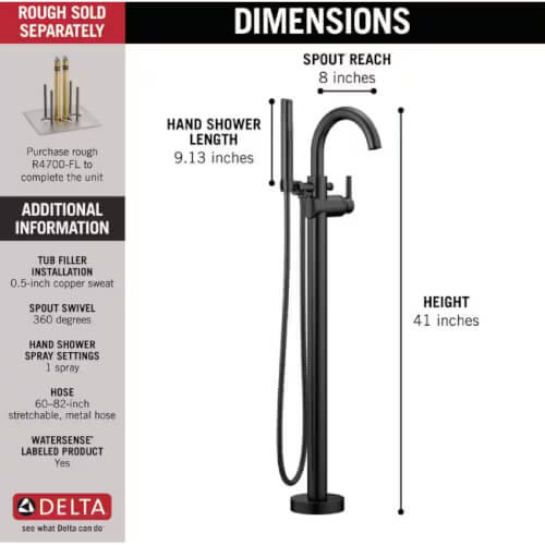 T4759BLFL Delta T4759BLFL Trinsic Single Handle Floor Mount Tub