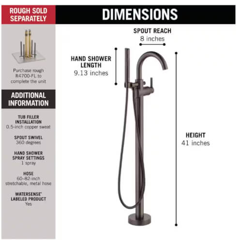 Main product image of Trinsic Single Handle Floor Mount Tub Filler Trim w/ Hand Shower (Venetian Bronze), T4759-RBFL
