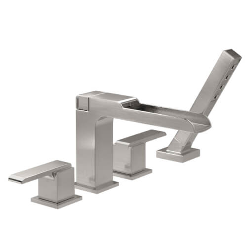 Main product image of Ara Single Handle Deck Mount Channel Spout Tub Filler Trim w/ Hand Shower (Stainless Steel), T4768-SS