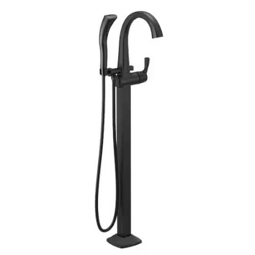 Main product image of Stryke Single Handle Floor Mount Tub Filler Trim w/ Hand Shower (Matte Black), T4777-BLFL