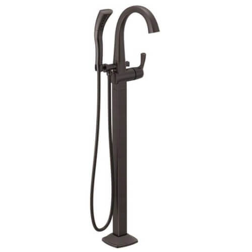Main product image of Stryke Single Handle Floor Mount Tub Filler Trim w/ Hand Shower (Venetian Bronze), T4777-RBFL
