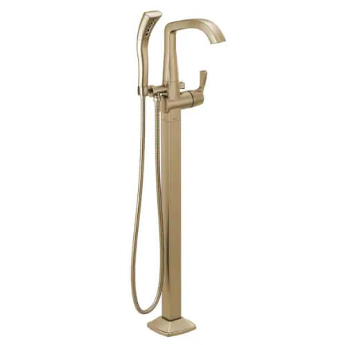 Main product image of Cassidy Single Handle Floor Mount Tub Filler Trim w/ Hand Shower, No Handles Included (Champagne Bronze), T4797-CZFL-LHP