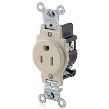 Main product image of Tamper-Resistant Commercial Specification Grade Single Receptacle, Side Wired, 2P, 15A, NEMA 5-15R - Ivory (125V)