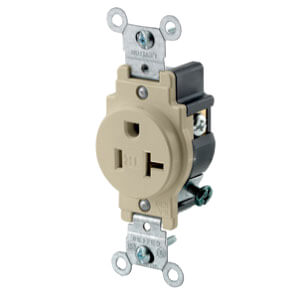 Main product image of Tamper Resistant Single Receptacle/Outlet, NEMA 5-20R - Ivory (20A, 125V, 2P)