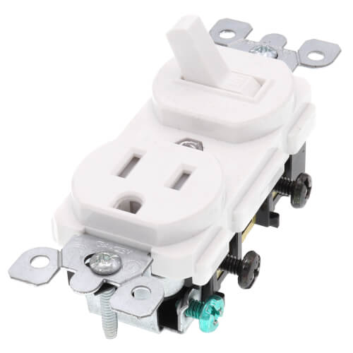 Main product image of Combination Toggle Switch/Receptacle, 5-15R -White (15A, 120V, 1P)