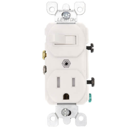 Main product image of Combination Toggle Switch/Receptacle, 5-15R -White (15A, 120V, 1P)