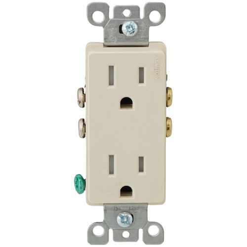 Main product image of Decora Tamper Resistant Duplex Receptacle w/ Quickwire & Self-Grounding, 15A - Light Almond (125V)