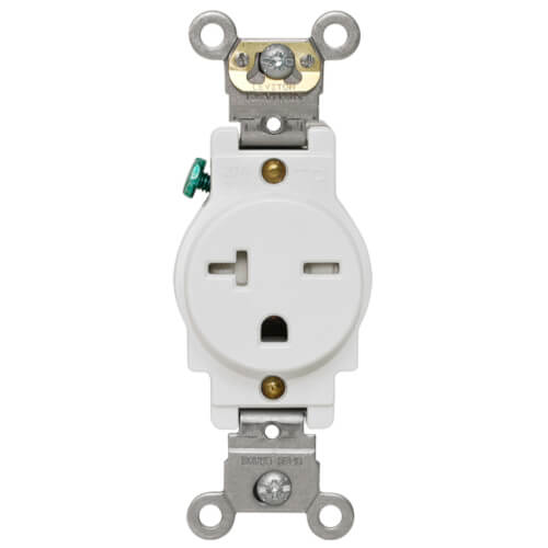 Main product image of Heavy-Duty Tamper Resistant Single Receptacle Outlet, 20A, NEMA 6-20R - White (250V)