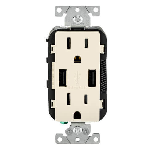 Main product image of Combination Duplex Receptacle/Outlet and 3.6A USB Charger - Light Almond (15A, 125V)