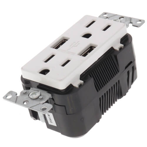 Main product image of Combination Duplex Receptacle/Outlet and 3.6A USB Charger - White (15A, 125V)